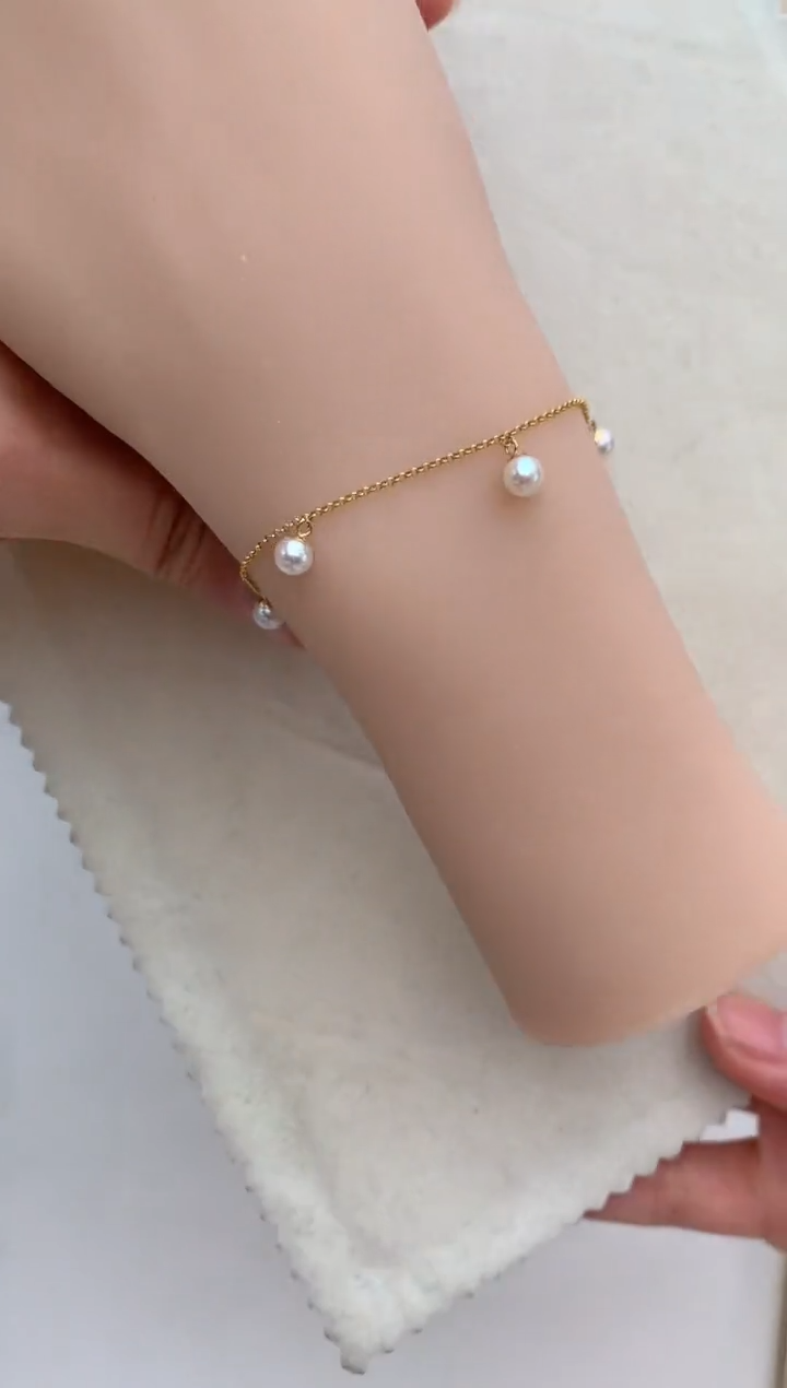 【闪购商品】海水珍珠手绳18K金镶嵌五珠设计款手链