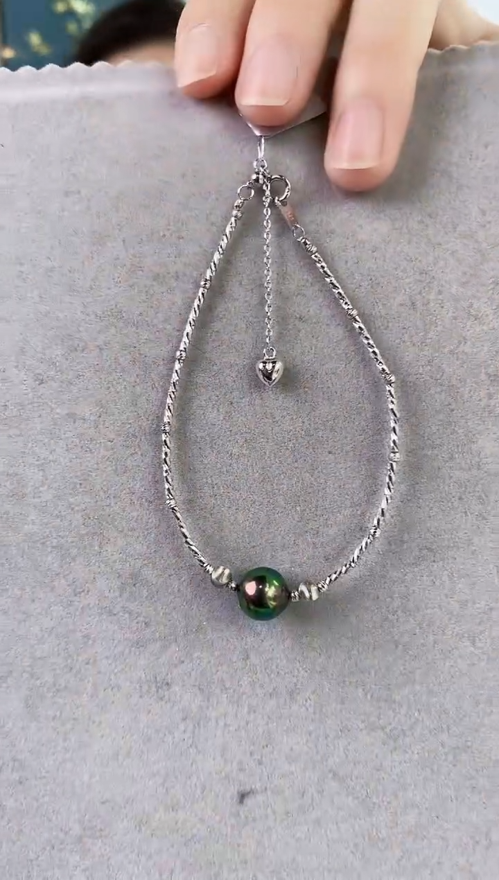 【闪购商品】海水珍珠手链银S925镶嵌9-10大溪地黑珍珠手链