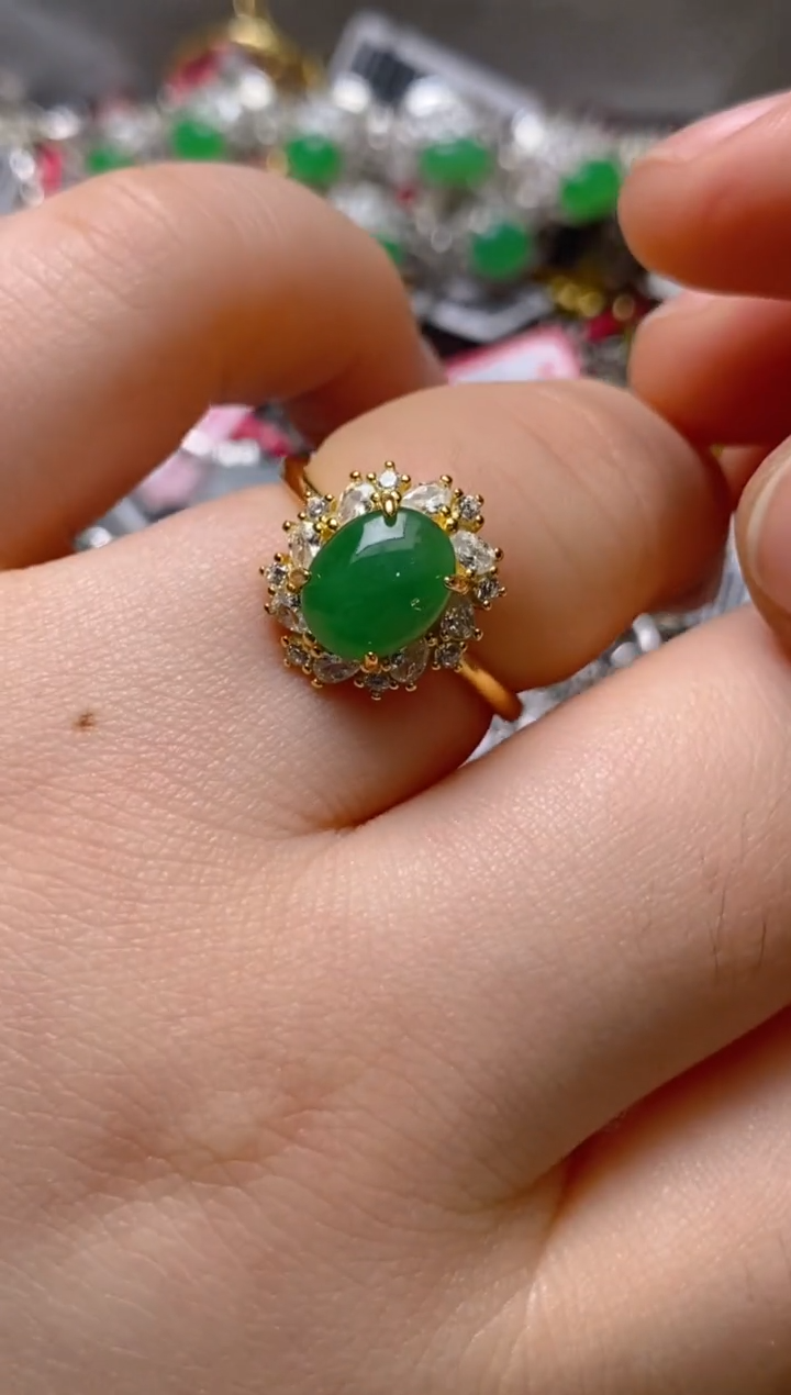 银S925镶嵌戒指翡翠百内无证书