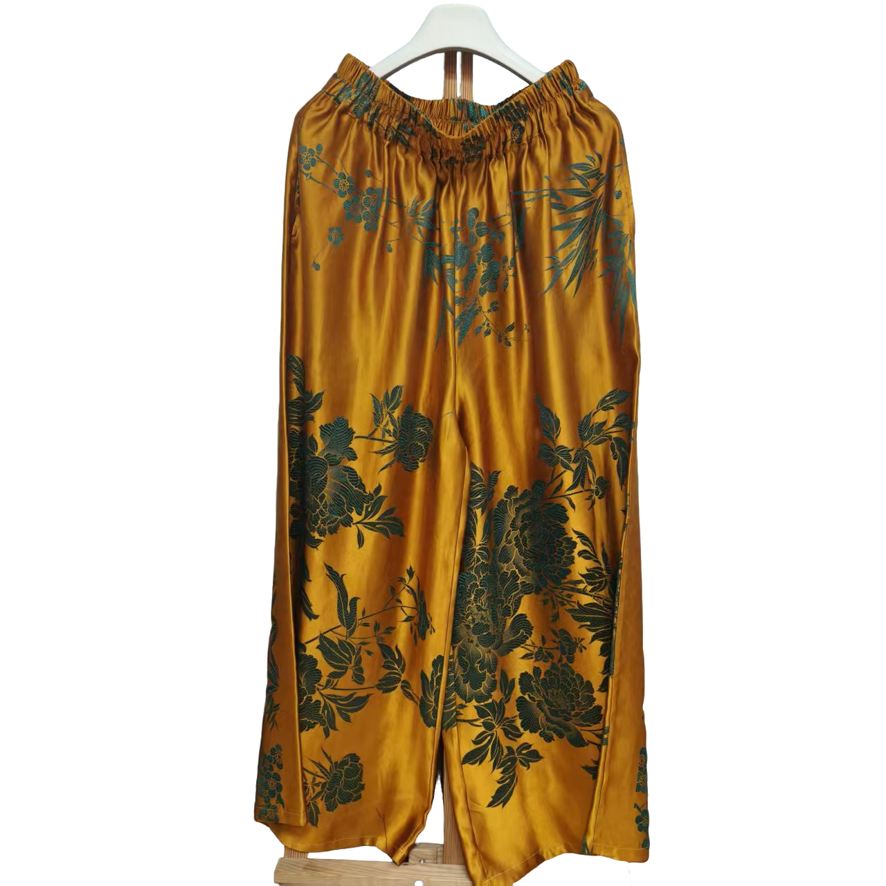 老软缎休闲宽松阔腿裤中国风女士时尚舒适透气单层中式百搭