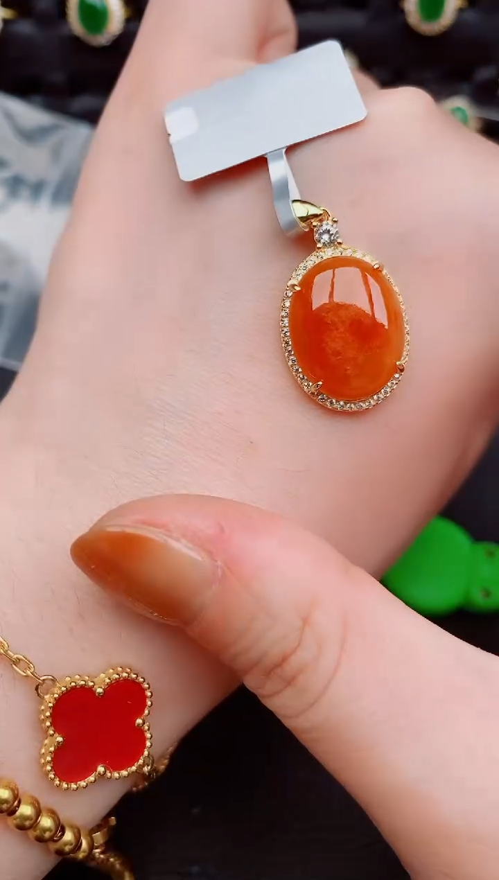 【闪购商品】翡翠颈饰银S925镶嵌天然a货翡翠455