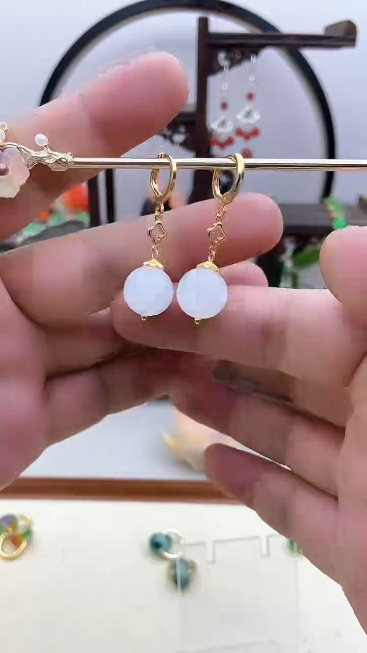 和田玉14K金镶嵌耳饰105号