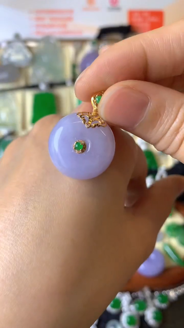 【闪购商品】翡翠颈饰18K金镶嵌成品吊坠