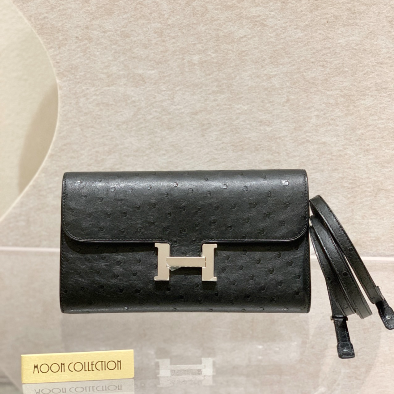 95新 Hermes/爱马仕 二手 Constance 鸵鸟康康to go 黑银z刻