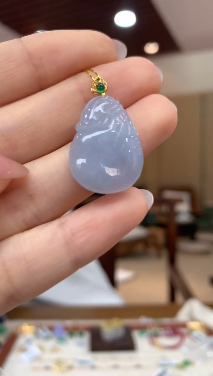 吊坠(不含链)18K金镶嵌翡翠钱袋