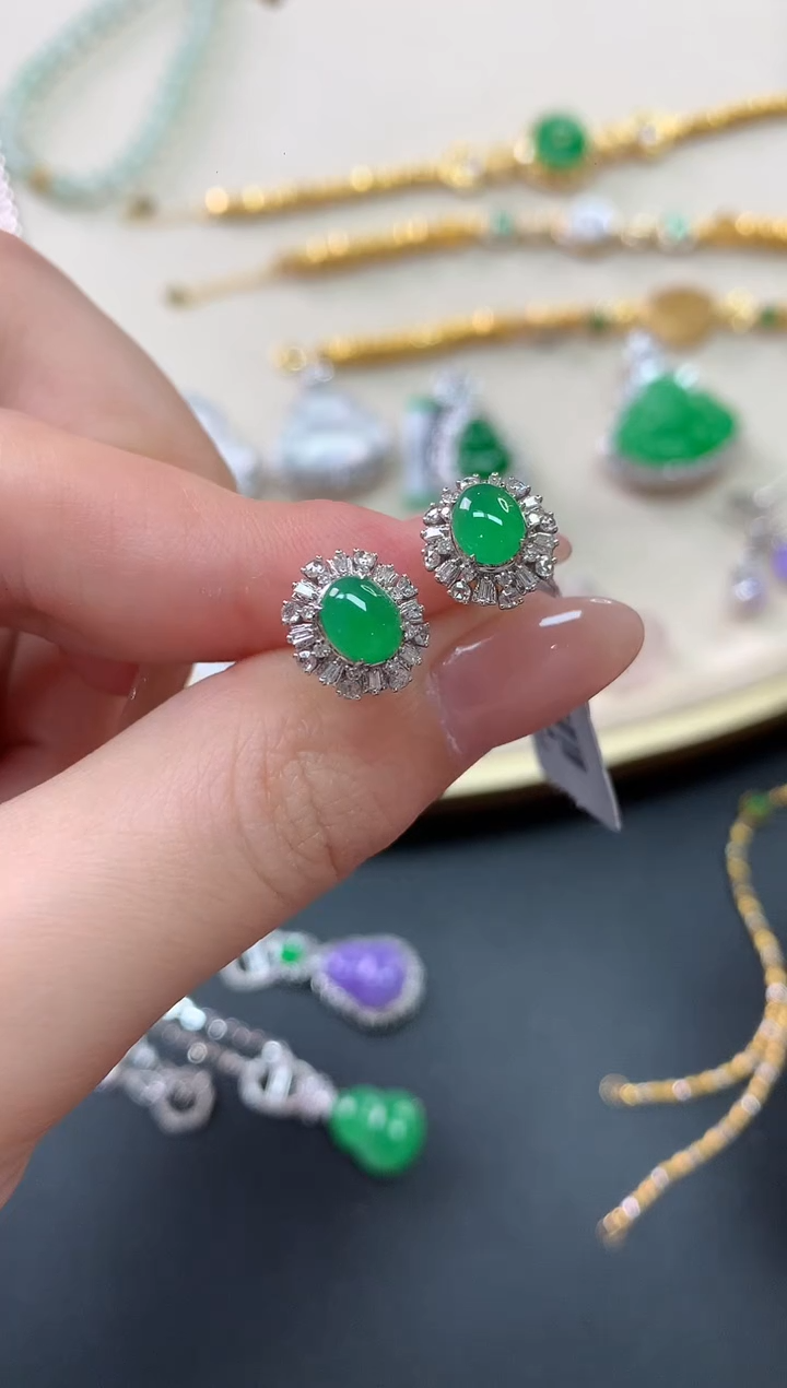翡翠18K金镶嵌耳饰Y309|5980