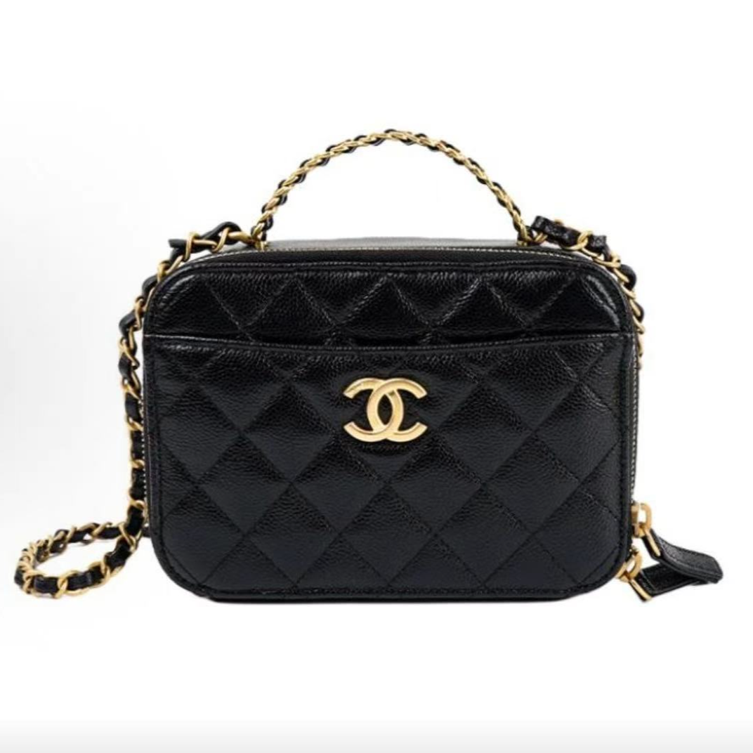 99新 Chanel/香奈儿 黑金荔枝相机包小号 