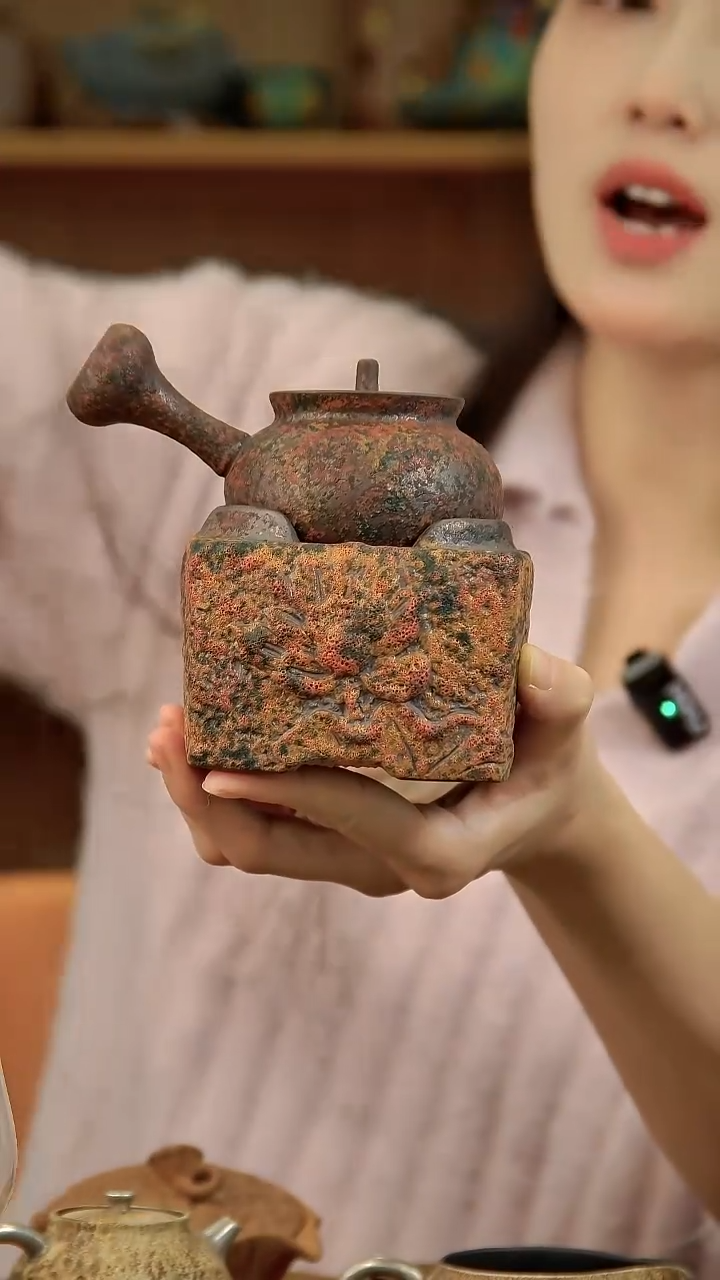 言野手作  岩矿侧把壶+七彩温茶炉