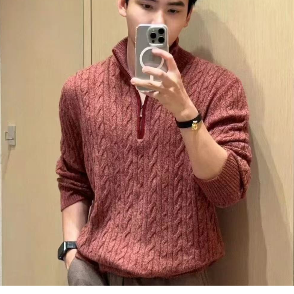 男款秋冬老钱风半拉链高领套头衫厚款针织羊毛衫百搭男女同款上衣