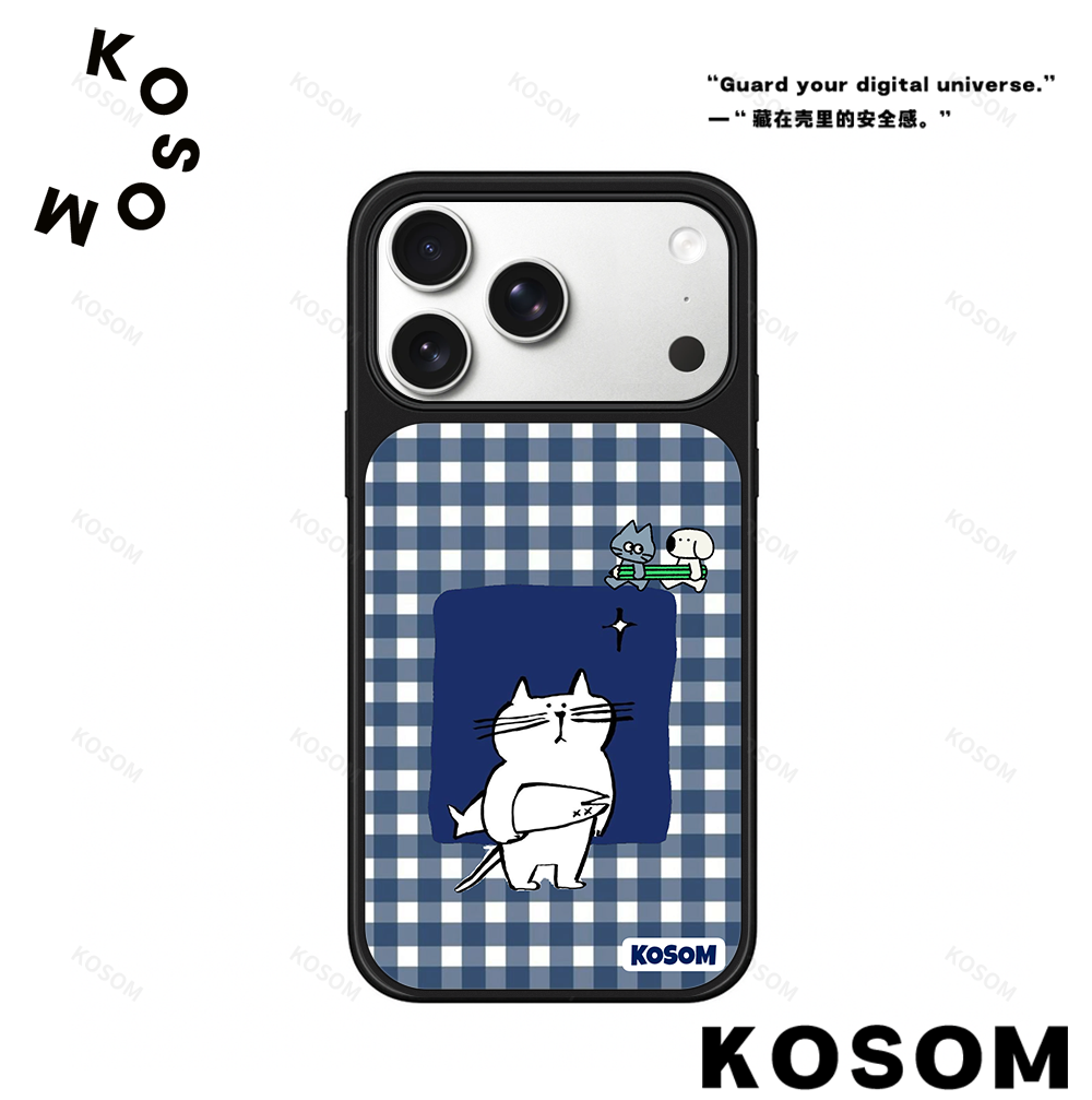 格子小猫磨砂磁吸黑边苹果16promax/15小众高级防摔17pro防摔
