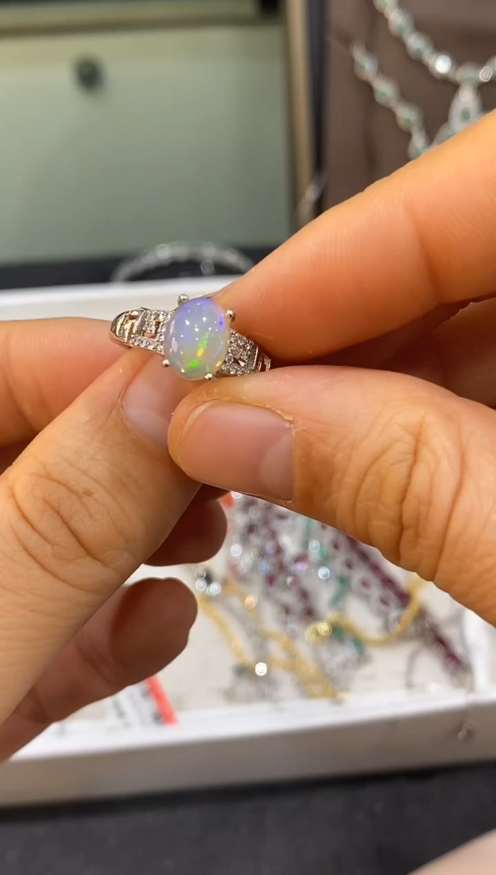 银S925镀金镶嵌欧泊戒指戒指