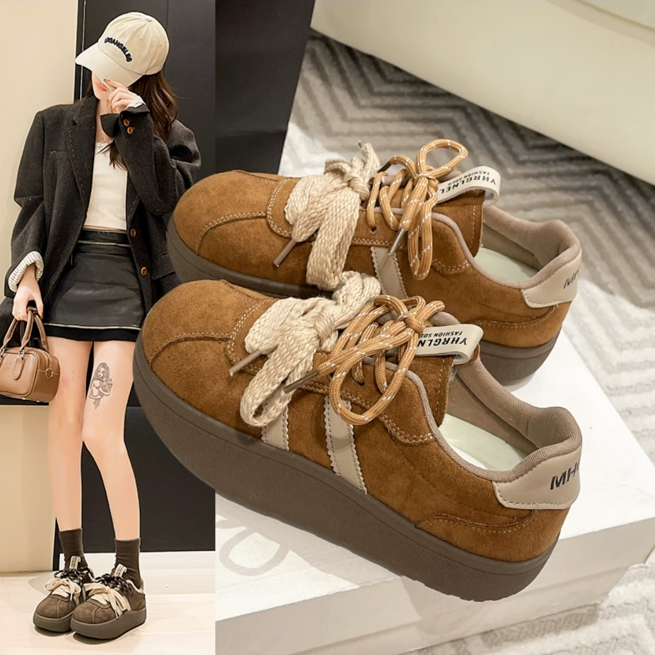 休闲鞋女2025新款松糕厚底时尚百搭软加绒妈妈鞋