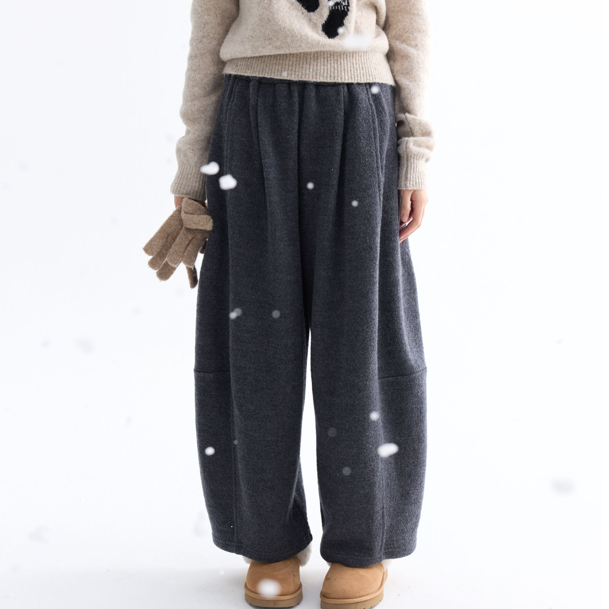 「白描工作间」"随性叙事"甄选羊毛针织裤加厚气球阔腿休闲长裤子