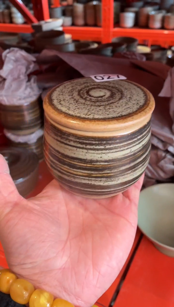 瓷片南*?27手刷棕咖小罐5套