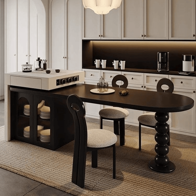 中古风情餐椅实木岩板岛台餐桌现代轻奢家用可伸缩法式风格LP6001