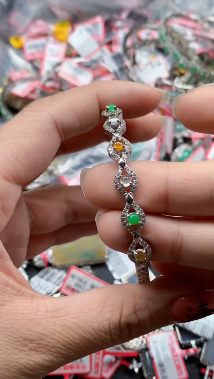 银S925镶嵌戒指翡翠天然A货缅甸翡翠