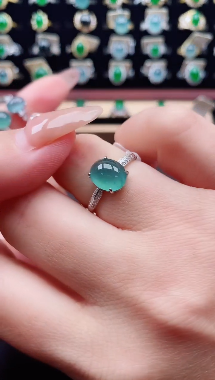 银S925镶嵌戒指翡翠1