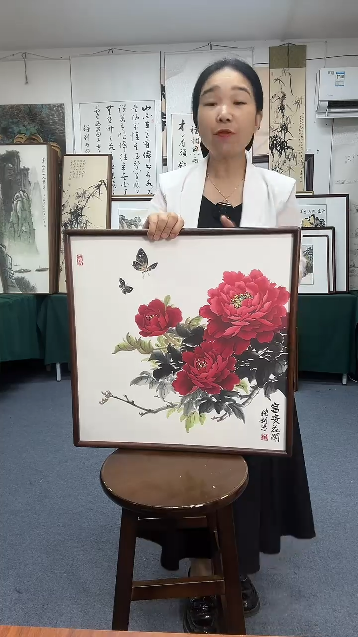 国画52*52实木画框京东包邮手绘