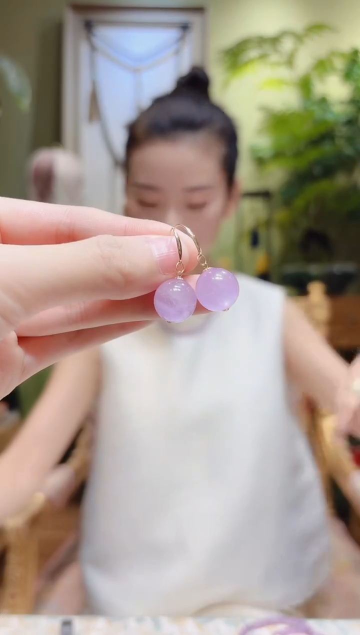 【闪购商品】锂辉石手串18K金镶嵌紫锂辉耳钩耳饰