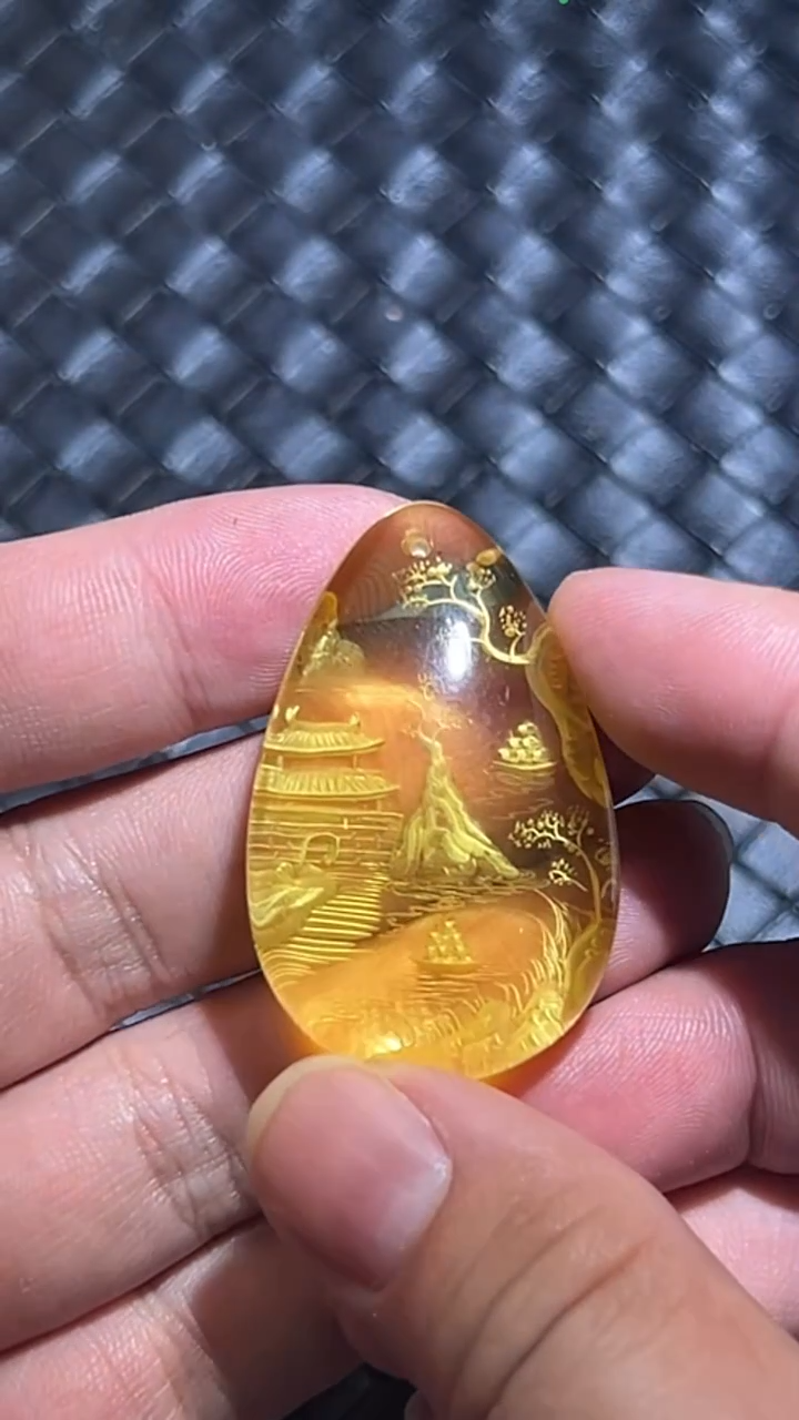 裸石蜜蜡未镶嵌1814-3388 蜜蜡阴刻雕件 24*40*9mm