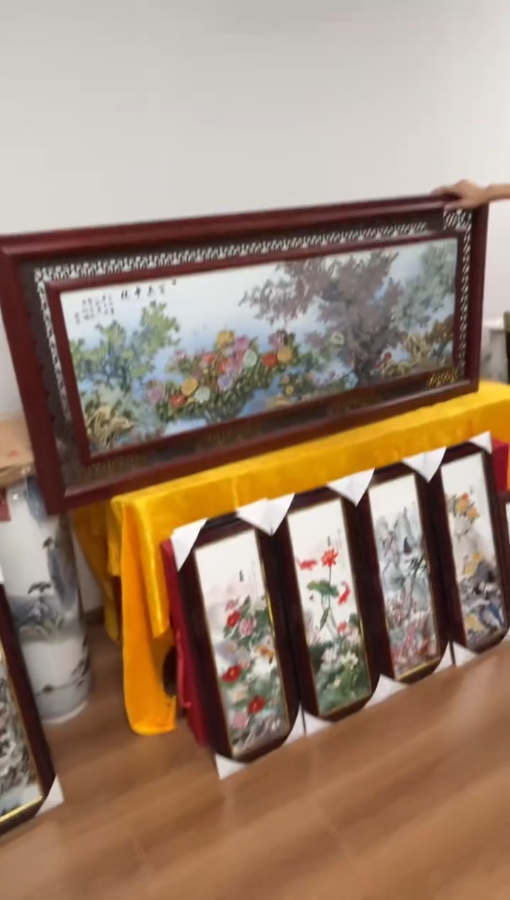 瓷片百花争艳瓷板画，正堂，客厅中堂挂画瓷板画