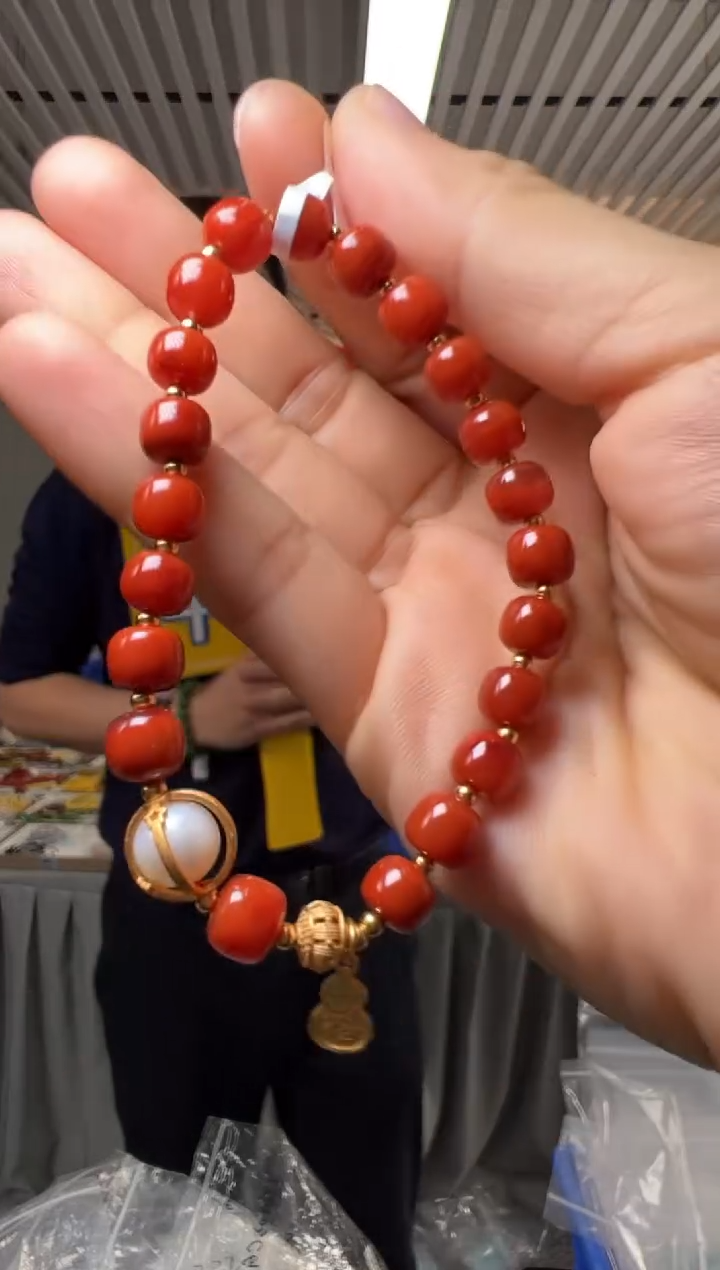 【闪购商品】南红玛瑙手串银S925镶嵌约6.5mm瓦西料南红老型珠DIY