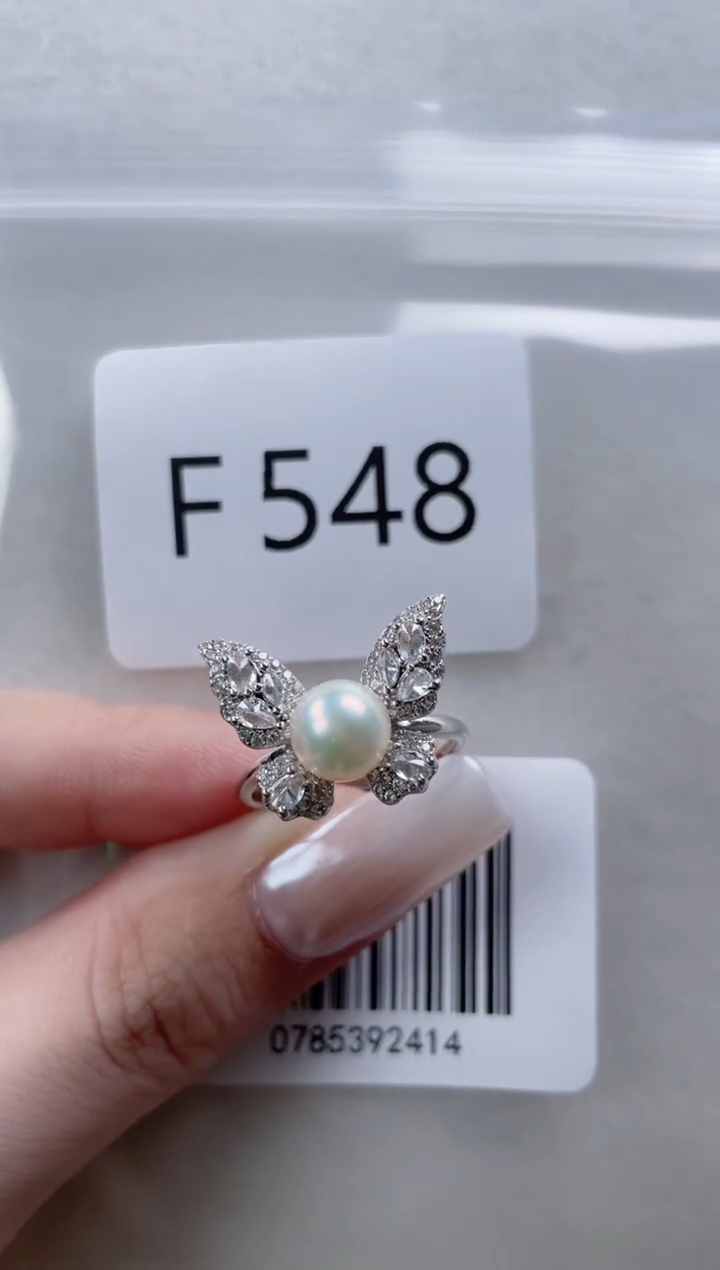 银S925镶嵌戒指淡水珍珠F548