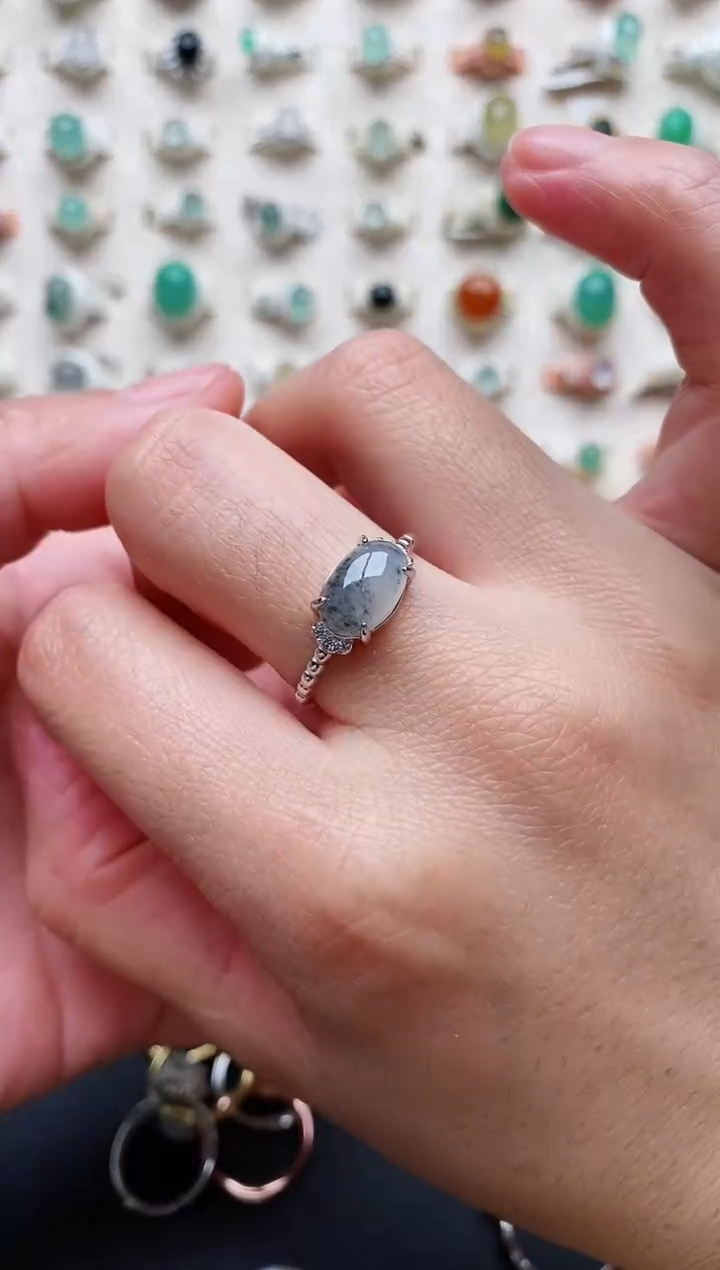 【闪购商品】翡翠戒指银S925镶嵌天然翡翠 222  3+