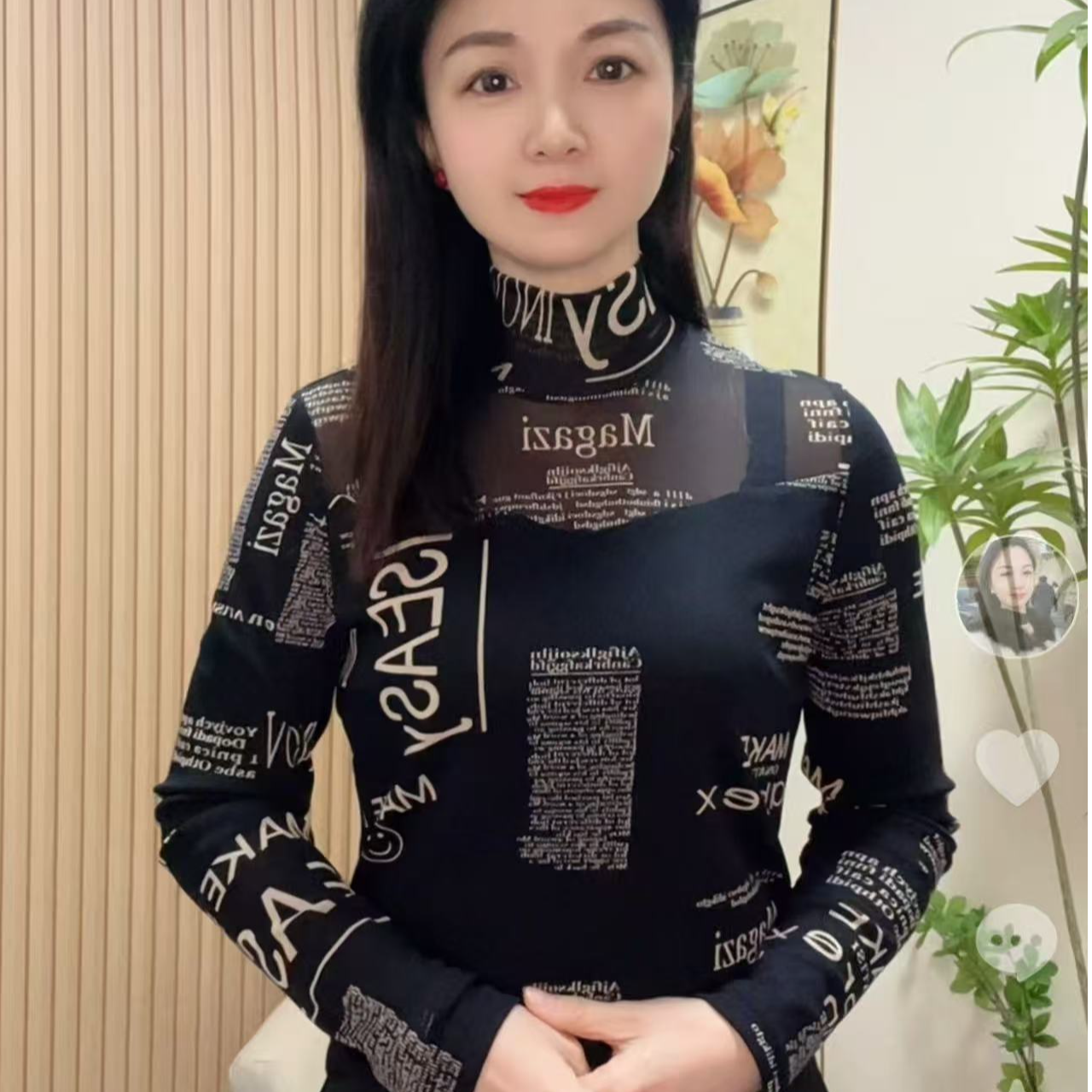 【美妹优选】新款秋冬加绒半高领长袖拼接不规则字母款常规T恤