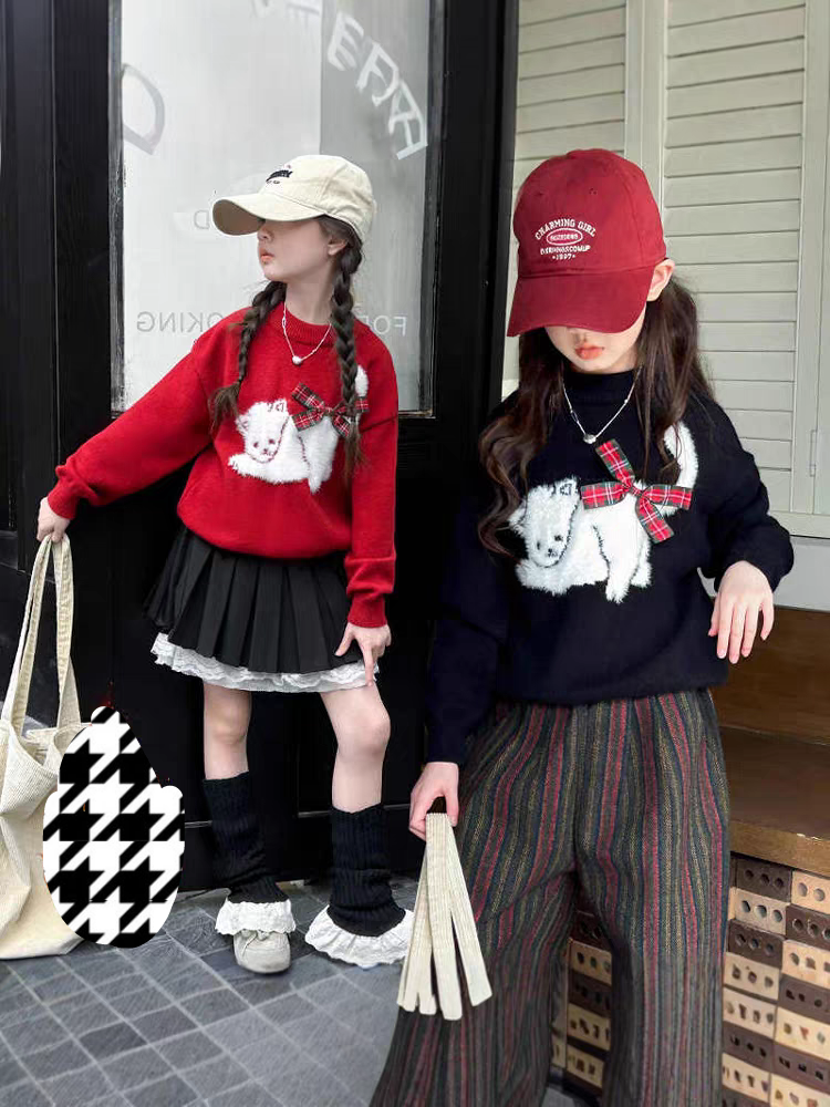 女童加厚时尚常规秋冬动物针织衫套头加绒卡通动漫毛衣长袖新款潮
