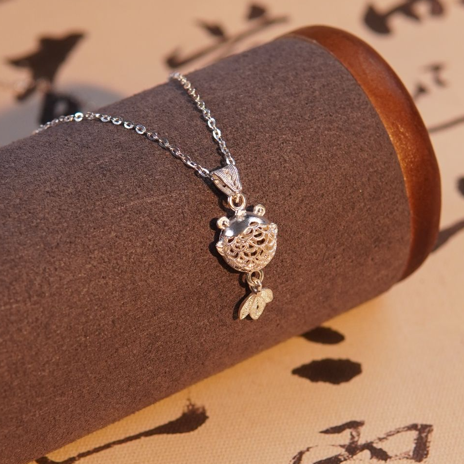 坠链均足银 苗人匠银坊 纯手工 可调节 花丝福字锦鲤套链