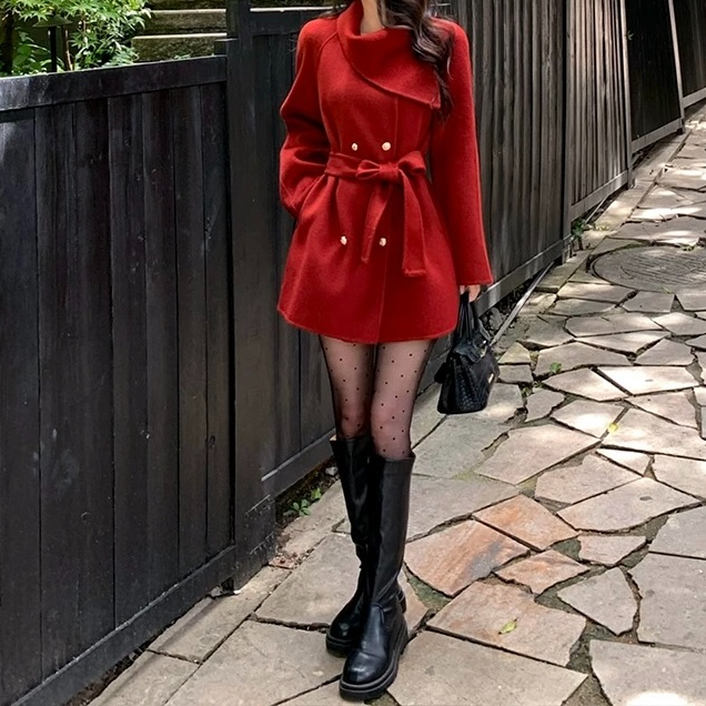 2025秋冬新款千金风双面羊毛大衣女款围脖领高级感小个子定制款