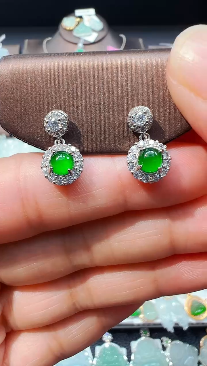 银S925镶嵌翡翠耳坠蛋面耳坠