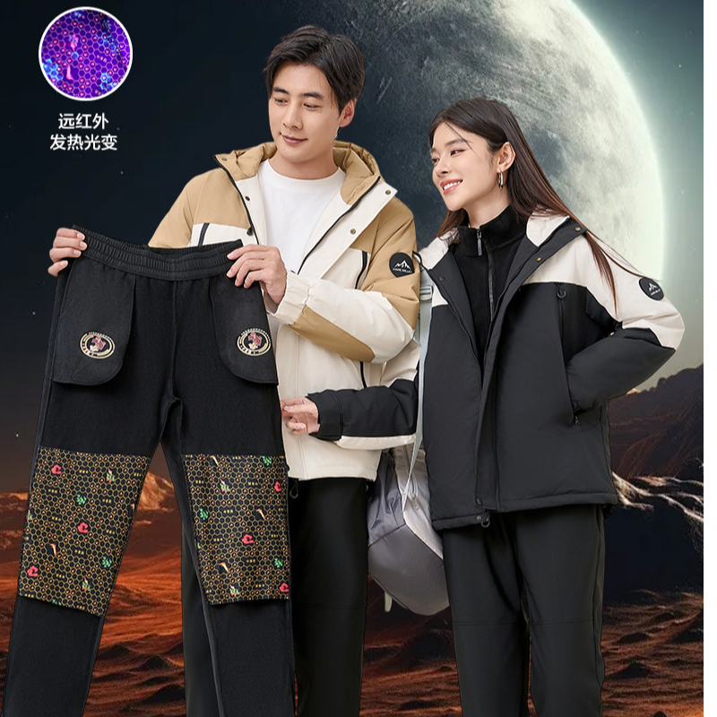 男女同款直筒加绒加厚防风黑金裤子适合秋冬季节