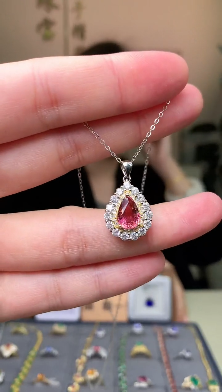 【闪购商品】碧玺颈饰银S925镶嵌吊坠