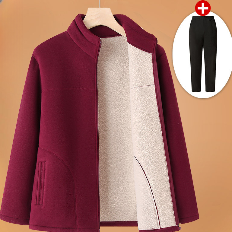 中老年人卫衣摇粒绒外套女妈妈冬装加绒奶奶春秋抓绒衣服女装上衣