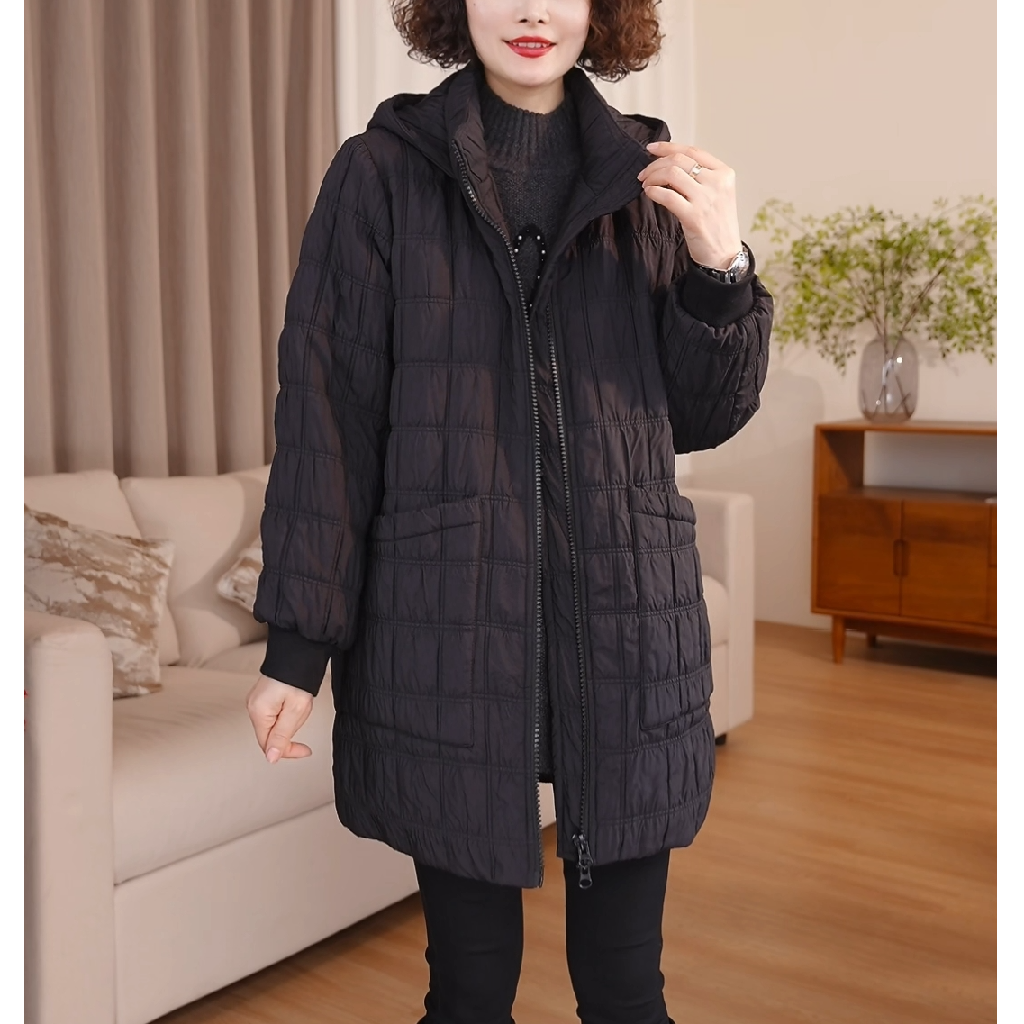 【定制】休闲棉服女冬季中长款大码宽松连帽棉衣棉袄外套