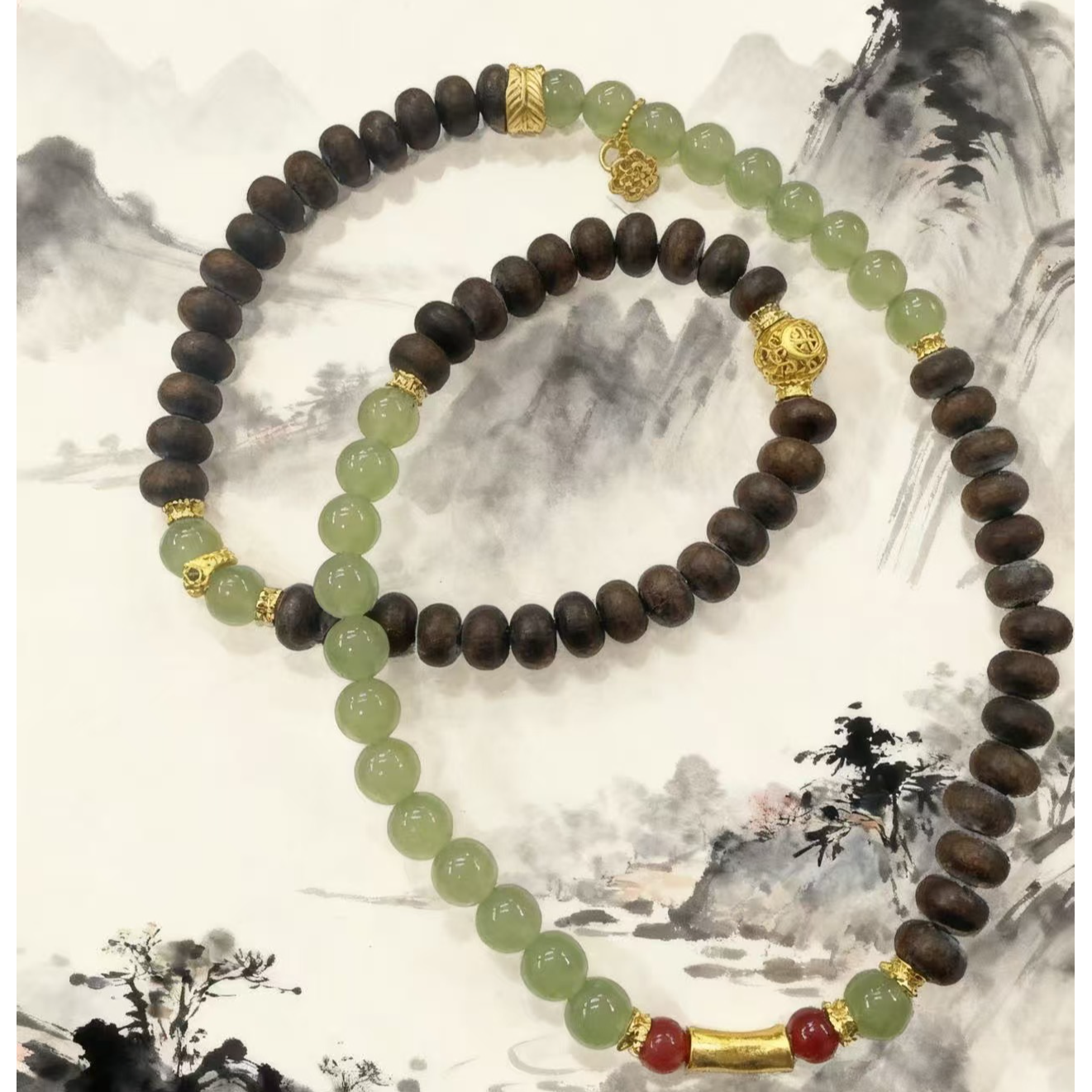 HTY-010和田玉碧玉新中式古风多圈手串