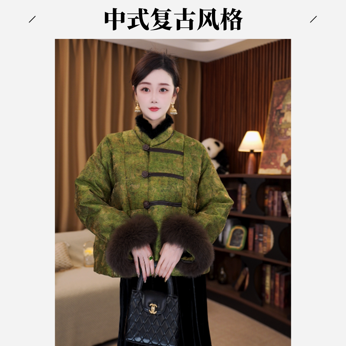 【汗青阁】新中式90白鸭绒狐狸毛保暖冬羽绒服外套G8875