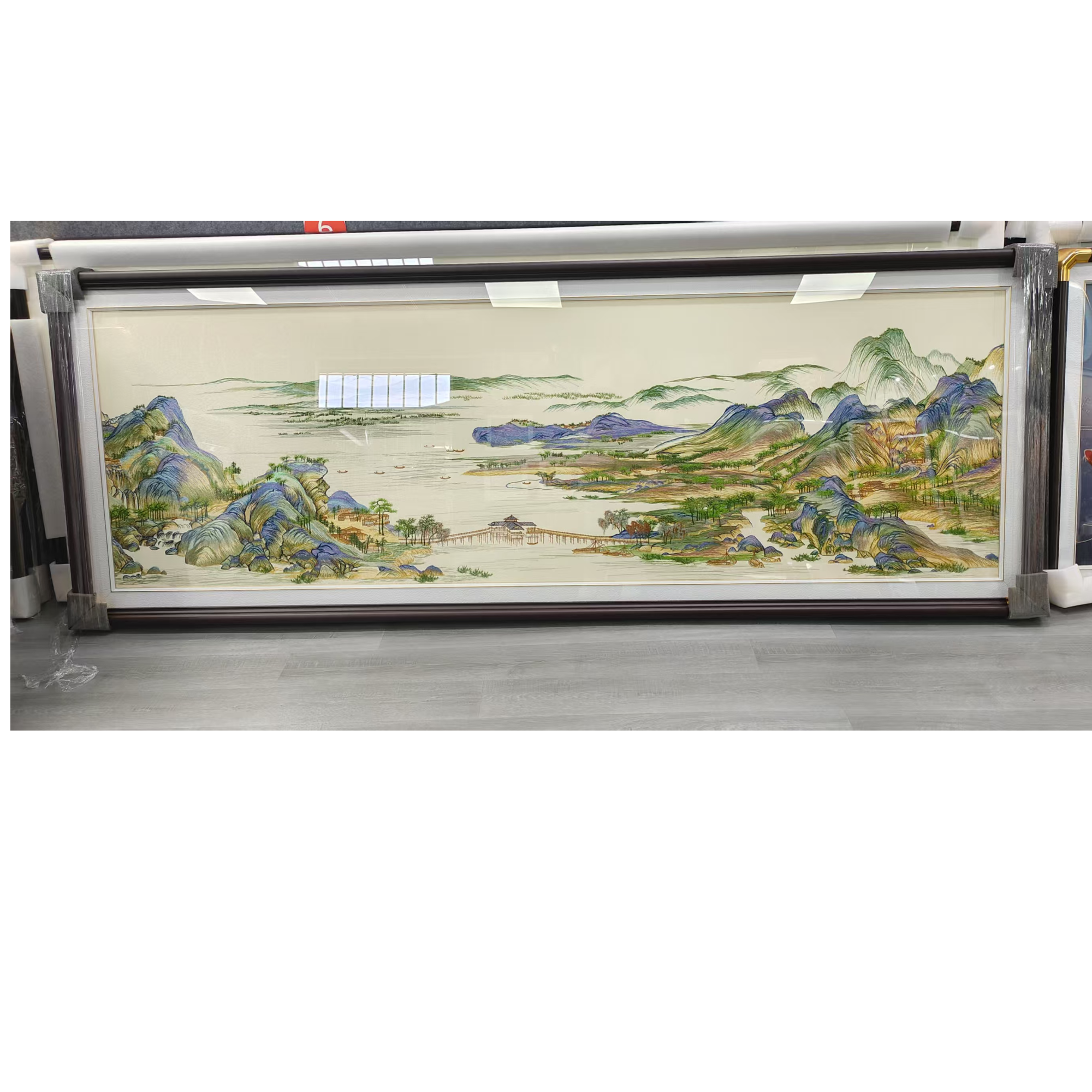 高档山水挂画千里江山图客厅办公室装饰画织锦绣刺绣