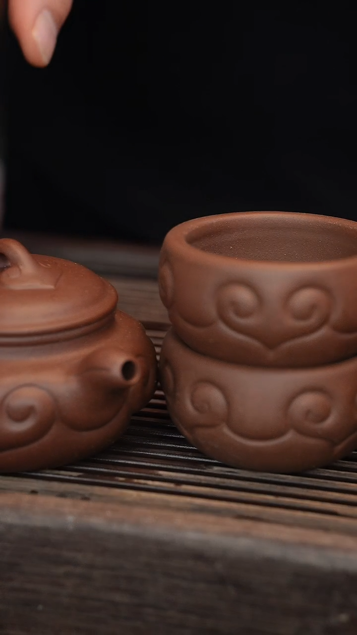 茶壶紫砂260cc 如意仿古 一壶俩杯