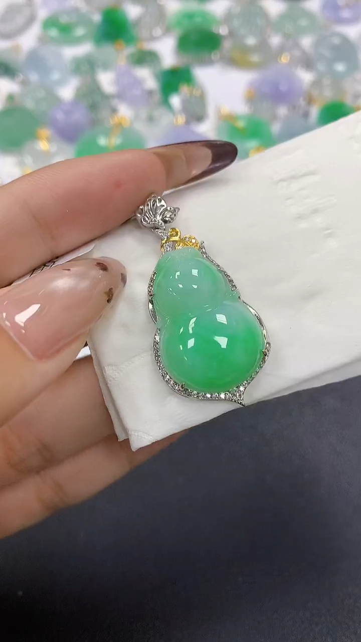 颈饰银S925镶嵌翡翠a货假一赔三支持复检百元上9元证书费自理