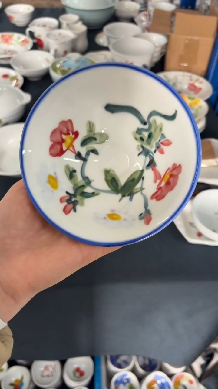 瓷片景德镇陶瓷食品级手绘釉中彩-斗笠碗