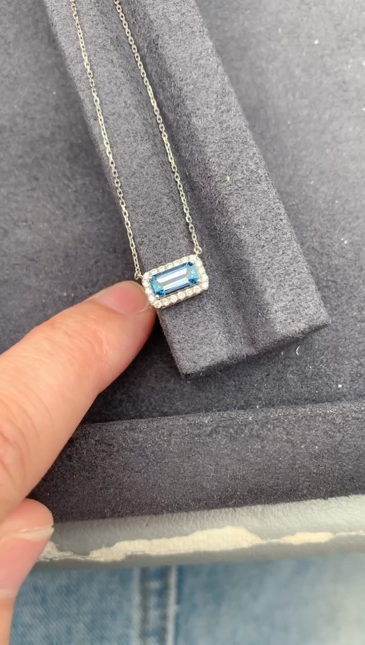 18K金镶嵌颈饰海蓝宝石52分 海蓝宝石锁骨链 定制 BA