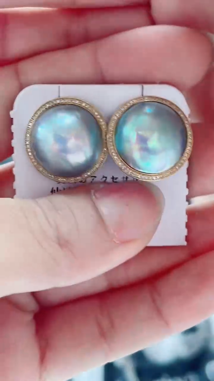 耳饰18K金镶嵌拼合珍珠（马贝珠）仙境耳钉@@M26