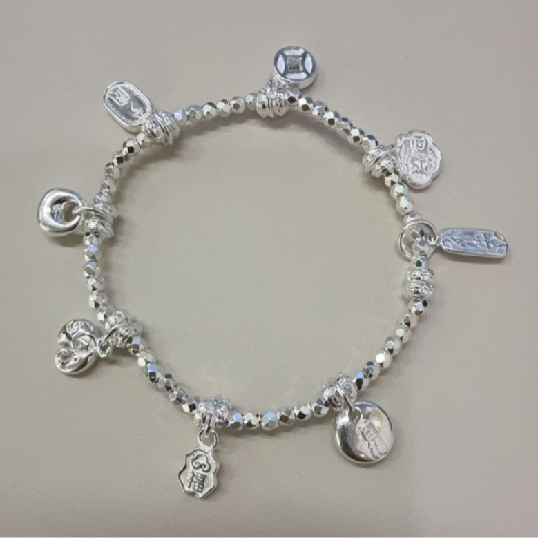 足银手链 足银多宝镭射珠手串