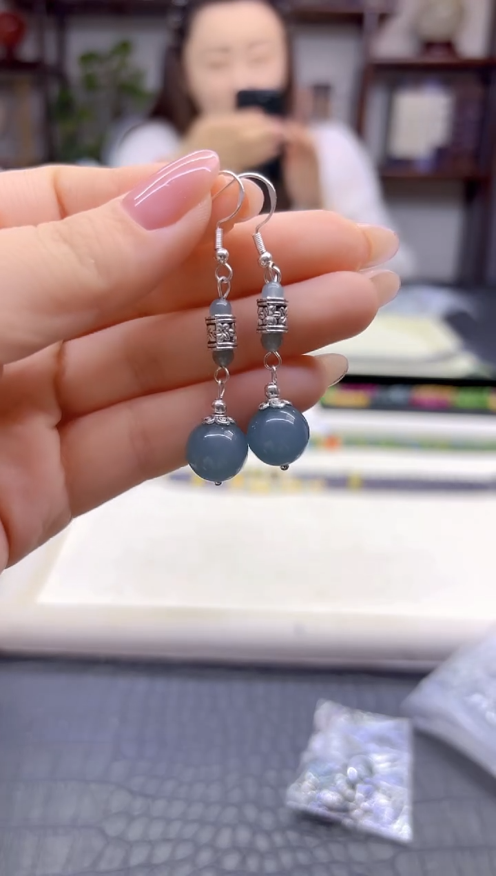 银S925镶嵌翡翠耳饰DIY款E875