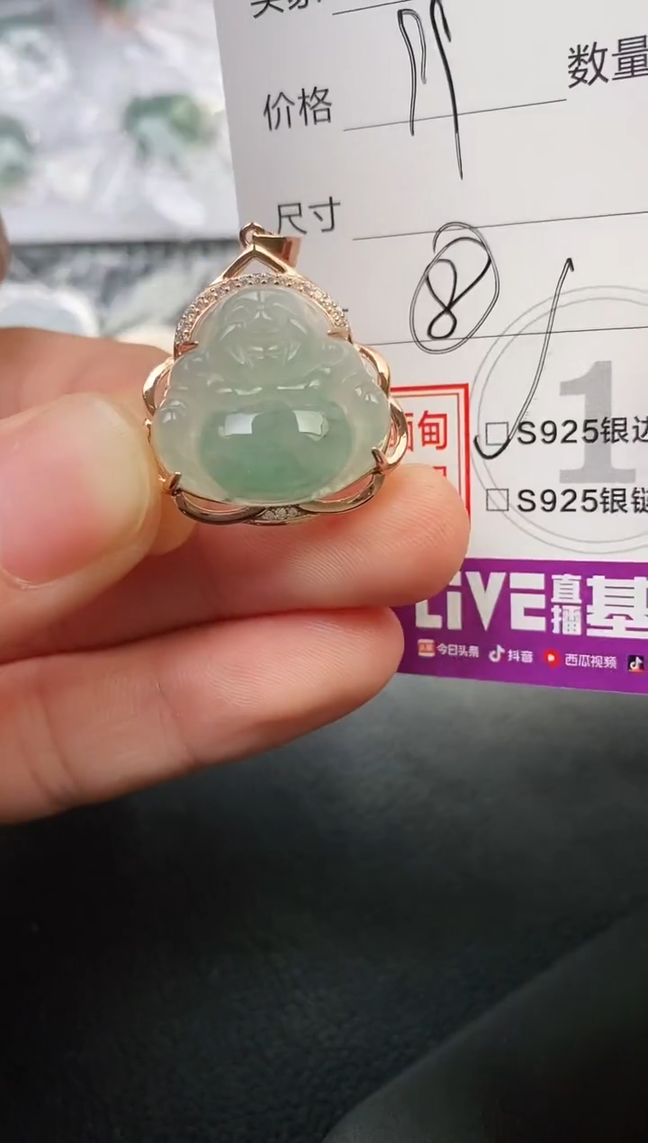 颈饰银S925镶嵌翡翠短**爽挂件
