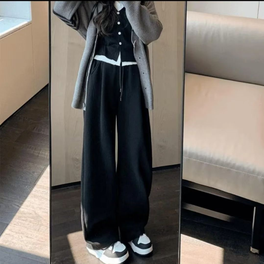 幂雀拖地裤阔腿裤秋季休闲裤高腰不显屁股大的裤子秋冬