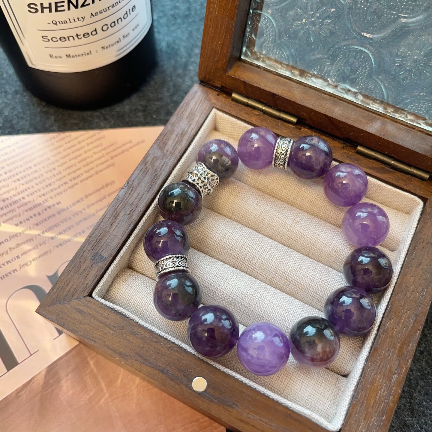 紫兔毛紫极光水晶手串 颜色微差多样性发其一A02